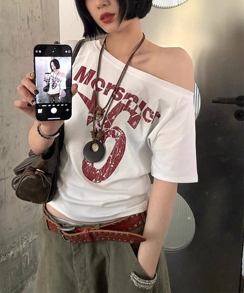 「MEMECLE」 半袖カットソー MEDIUM ホワイト レディース_画像3