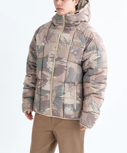 RVCA ダウンジャケット　カモフラージュ フード付き RVCA カモフラージュ ダウンジャケット - メルカリ