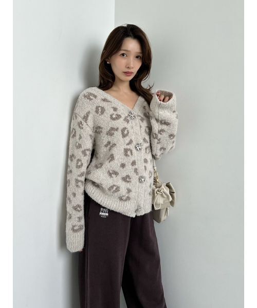 SNIDEL カーディガン ビジューリボンミドルカーディガン レディース