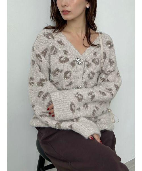 SNIDEL カーディガン ビジューリボンミドルカーディガン レディース