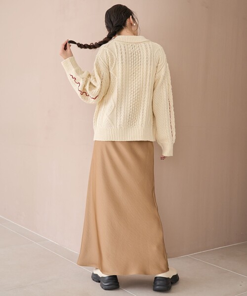 coen（コーエン） カーディガン 配色メローケーブル編み 襟付きニット