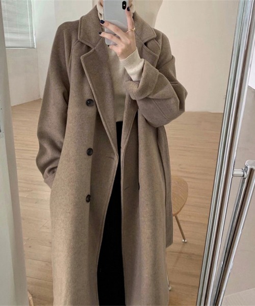 コート チェスターコート ダブルボタン×ベルト付きのチェスターコート