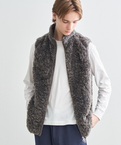 three dots フェイクファー ベスト three dots ブラック フェイクファーベスト three dots(スリードッツ