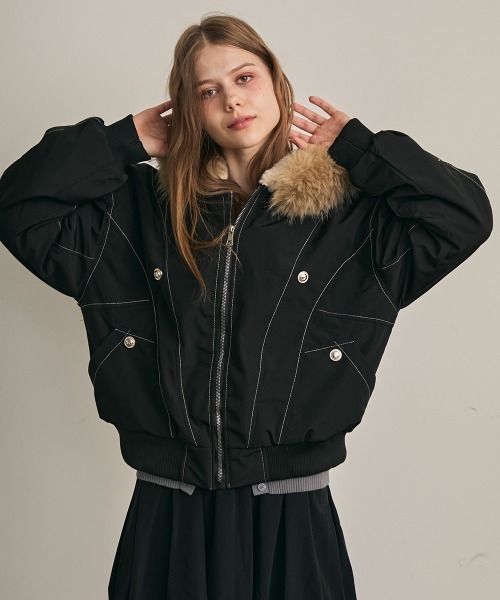 美品G.O.A. N-28Y2Kミリタリージャケットフライトファー美品黒F Clum ミリタリージャケット モッズコート ファーフードフライト
