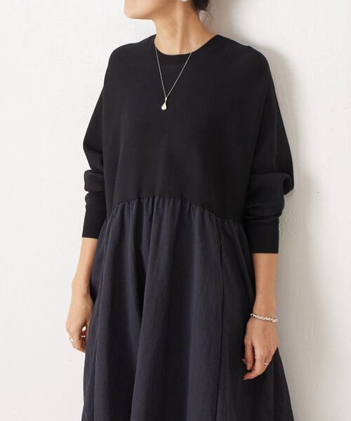 BEARDSLEY リブボーダーコンビワンピース　ロングワンピース　洗える BEARDSLEY（ビアズリー） ワンピース ニットコンビワンピース