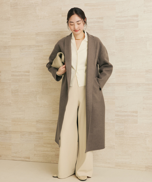 Plageベージュ ポンディングテーラードカラーコート フリーサイズ