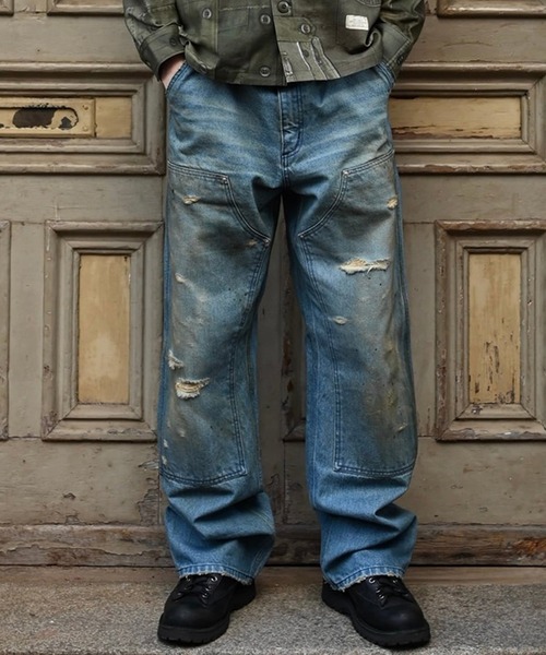 【MIYAGIHIDETAKA】Damaged Work Pants / BLUE Denimデニムパンツ Rafu（ラフ） ジーンズ 「MIYAGIHIDETAKA」Damaged Work Pants メンズ