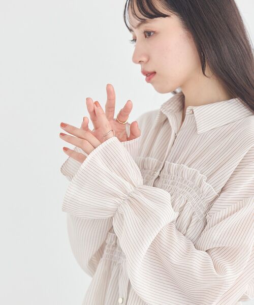 新品 PARTIMENTO WOMEN ストライプ リボン シャーリング シャツ 新品 