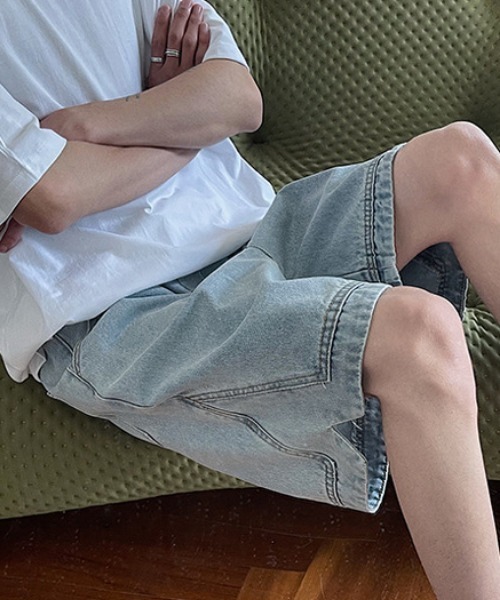 「MGV」 デニムハーフパンツ LARGE ライトブルー メンズ_画像2