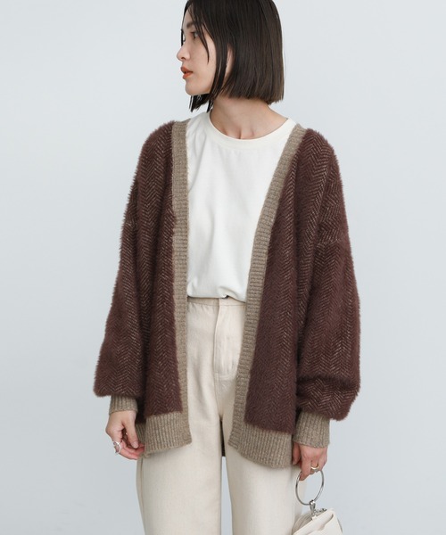 seyto ヘリンボーンシャギーニットカーディガン seyto（セイト）の「Herringbone shaggy knit cardigan