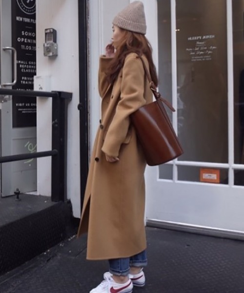 コート アウター 大人シルエット ロング丈ダブルデザインコート