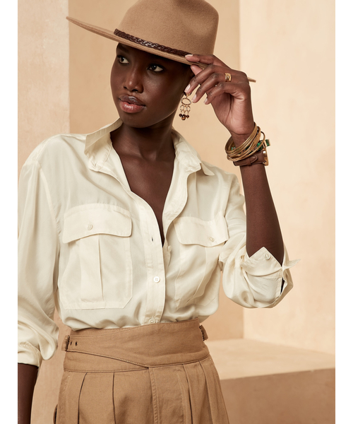 47 割引日本製 シャツ ブラウス オーバーサイズ シルク サファリ シャツ シャツ ブラウス レディースファッション ファッション Www Ungmdf Org