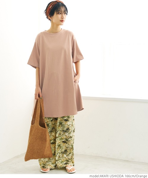 レオナールカットソー半袖チュニック茶系 レディース裾ラウンドTシャツチュニック | 激安靴の通販 ヒラキ公式サイト