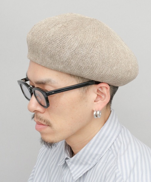 Basiquenti 帽子 ベレー帽 麻混 リネン サーモ ベレー帽 メンズ