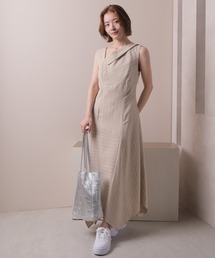 【訳あり美品】LADYMADE♡アシメントリーワンピース　ストライプ　ベージュ 訳あり美品】LADYMADE♡アシメントリーワンピース ストライプ