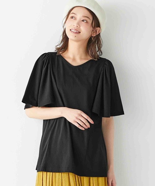 Viola e tシャツ 袖ギャザーフレアーゆるTシャツ レディース