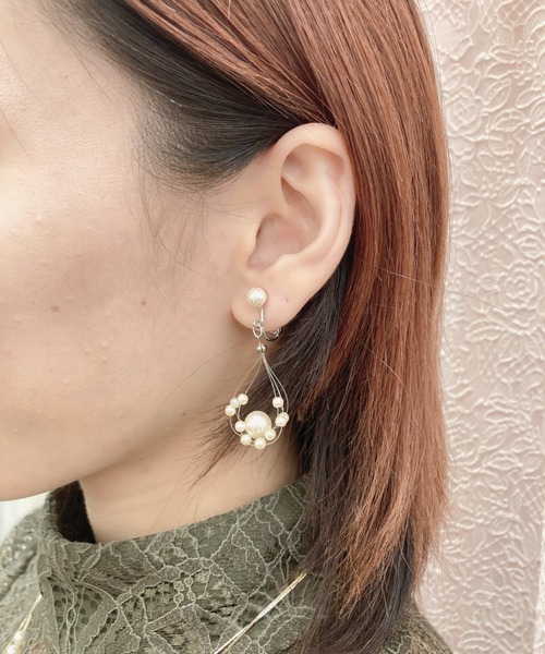 イヤリング Heart drop pendant ear cuff Cupid Heart イヤリング 「Cupid Heart」結婚式アクセ！パール