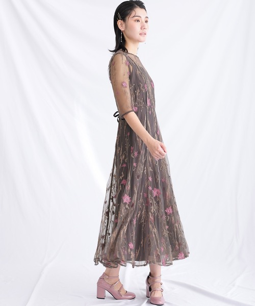 atlo（アトロ） ドレス 七分袖＆ミモレ丈 パーティードレス アーム