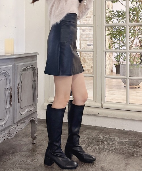 スカート ハイウエストフェイクレザーミニスカート レディース  