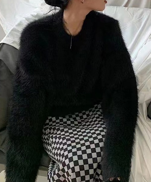 aimoha ニット セーター クルーネックファーニット レディース