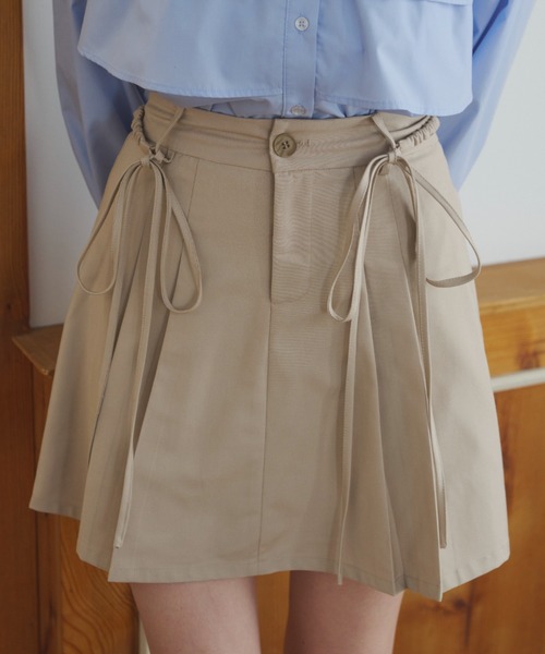 スカート 2way ribbon belt mini skirt/ウエストリボンタックミニ
