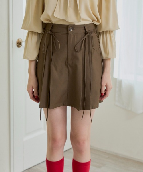 スカート 2way ribbon belt mini skirt/ウエストリボンタックミニ