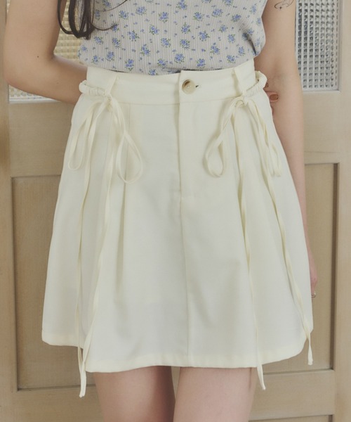 スカート 2way ribbon belt mini skirt/ウエストリボンタックミニ