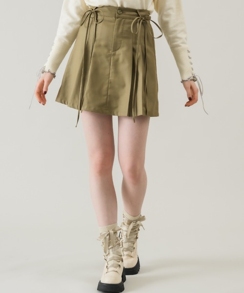 スカート 2way ribbon belt mini skirt/ウエストリボンタックミニ