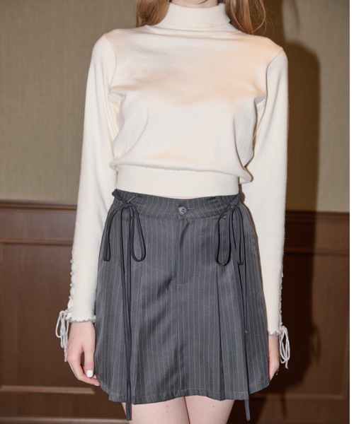 スカート 2way ribbon belt mini skirt/ウエストリボンタックミニ