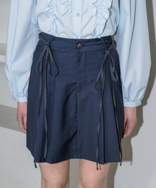 スカート 2way ribbon belt mini skirt/ウエストリボンタックミニ
