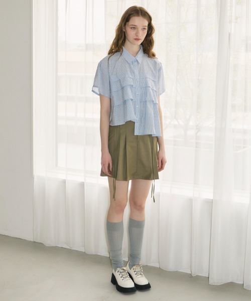スカート 2way ribbon belt mini skirt/ウエストリボンタックミニ