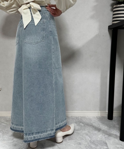 MILAE デニムスカート フリンジヘムデニムロングスカート : ZOZOTOWN