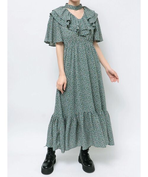 VIP★VALENTINO GARAVANI フリルネック ワンピース ドレス XS-Lサイズあり【SETTAN/セッタン】フラワーレース/ ベル