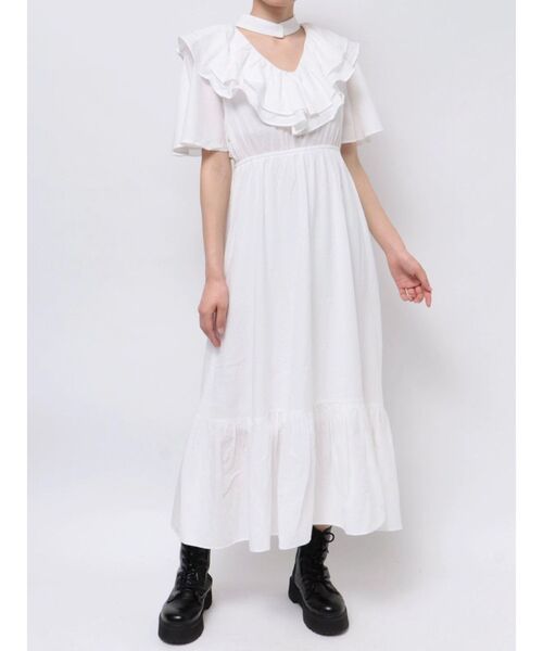 jouetie 変形異素材フリルフレアロングワンピース Tシャツ 大きいサイズ jouetie ワンピース ラッフルフリルリボンタイロングワンピース