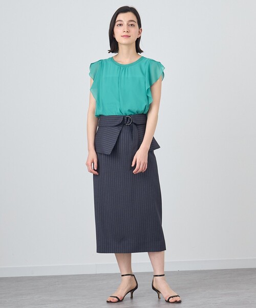 ANAYI シフォンコンビナローフリルプルオーバー レディース