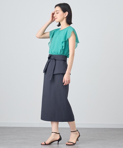 ANAYI シフォンコンビ ナローフリルプルオーバー 白 ANAYI シフォンコンビナローフリルプルオーバー レディース