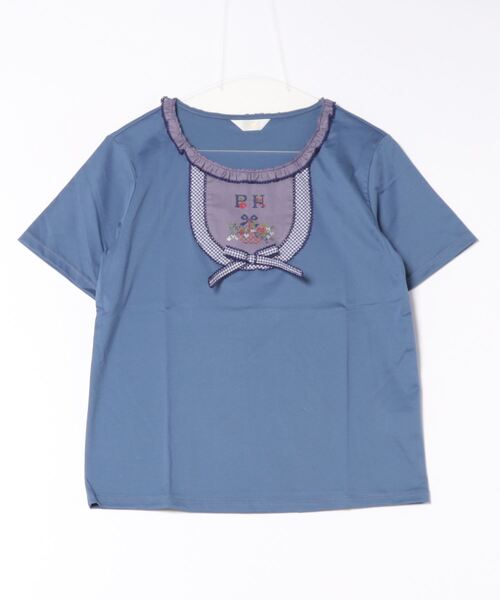PINK HOUSE 刺繍パッチワーク 半袖Tシャツ PINK HOUSE tシャツ クロスステッチ刺繍入りカットソー