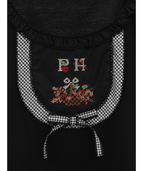 美品　PINKHOUSE 花柄　クロスステッチ　リボン　ブラウス　半袖　フリル袖 セール】 雛菊とさくらんぼ刺繍入りリボンブラウス （シャツ