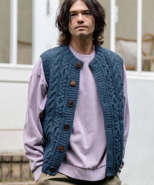 HIMALAYAN CLIMBER'S HAND KNIT 手編みウールベストL CAMBIO ベスト ジレ mcg3492-「HIMALAYAN CLIMBERS HAND-KNIT