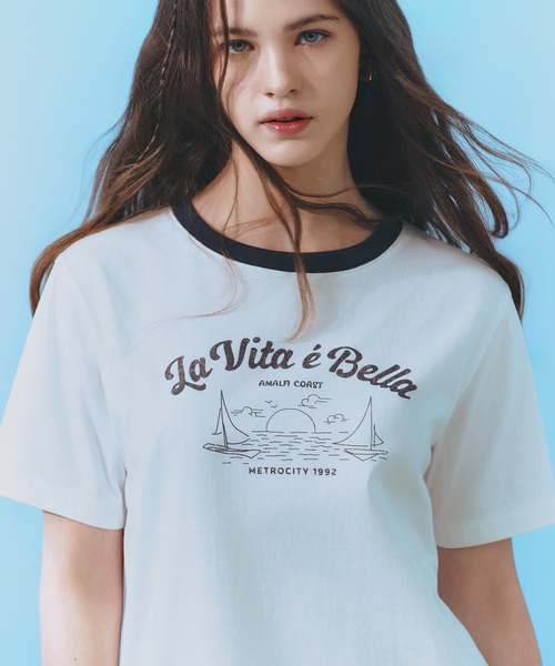 tシャツ 「メトロシティ」La Vita E Bella Tシャツ 半袖 デザイン ロゴ レトロ レディース METROCITY tシャツ 「メトロシティ」La Vita E Bella Tシャツ