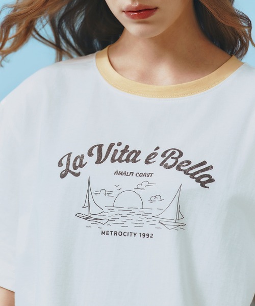 tシャツ 「メトロシティ」La Vita E Bella Tシャツ 半袖 デザイン ロゴ レトロ レディース METROCITY tシャツ 「メトロシティ」La Vita E Bella Tシャツ