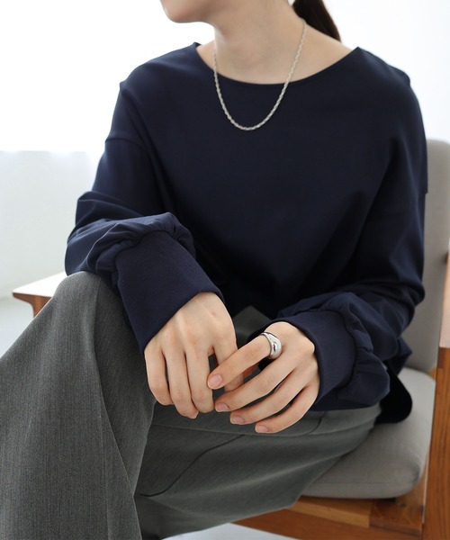 evernavy tシャツ シルケットボリュームスリーブプルオーバー 