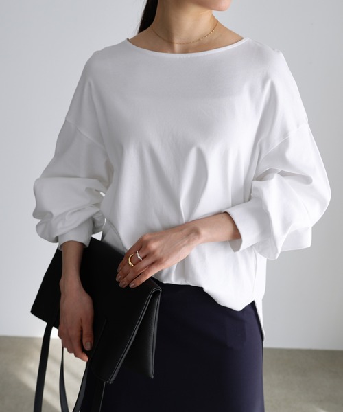 evernavy tシャツ シルケットボリュームスリーブプルオーバー 
