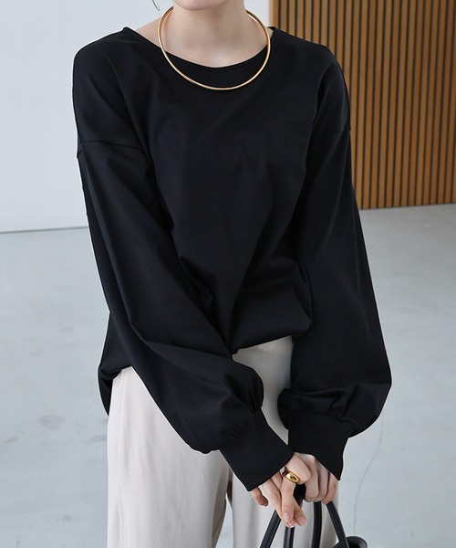 evernavy tシャツ シルケットボリュームスリーブプルオーバー