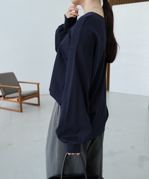 evernavy tシャツ シルケットボリュームスリーブプルオーバー