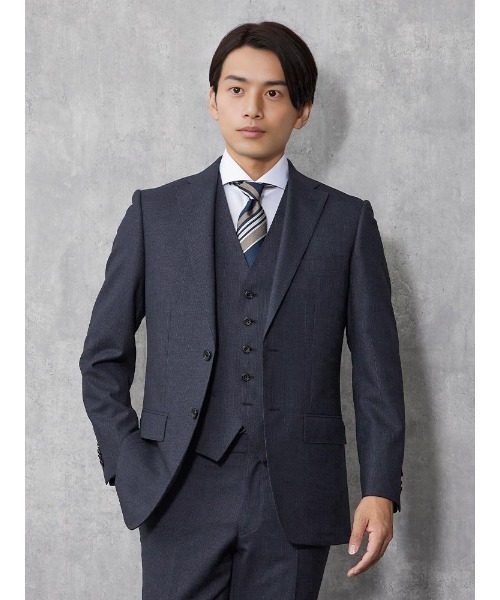 【美品✨】パーフェクトスーツファクトリー 3ピースセットアップ　スーツ　ネイビー セール】【ベスト付】スリーピースセットアップスーツ【アーバン