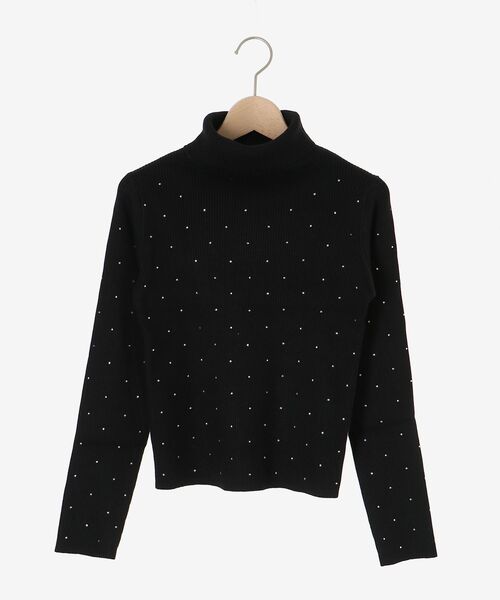 美品　ピッコーネ　カシミヤ100% ハイネックニット　ラインストーン　ゆったりめ 日本製】カシミヤ100% ハイネック セーター レディース