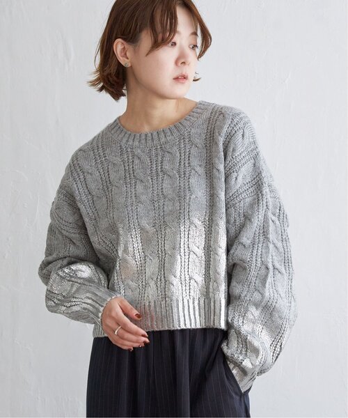 notch. ニット セーター 箔プリントケーブルニット レディース