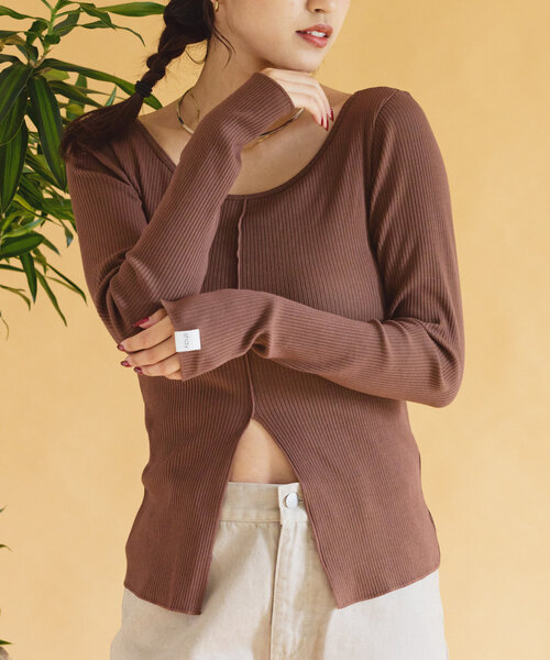 tシャツ 脇ギャザー前スリットトップス レディース CIAOPANIC TYPY tシャツ 「shay」カップ付フロントスリット