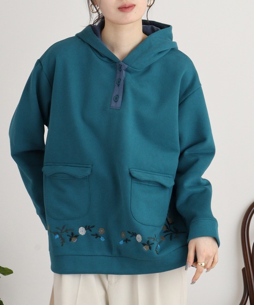 パーカー EMAGO 花刺繍パーカー レディース